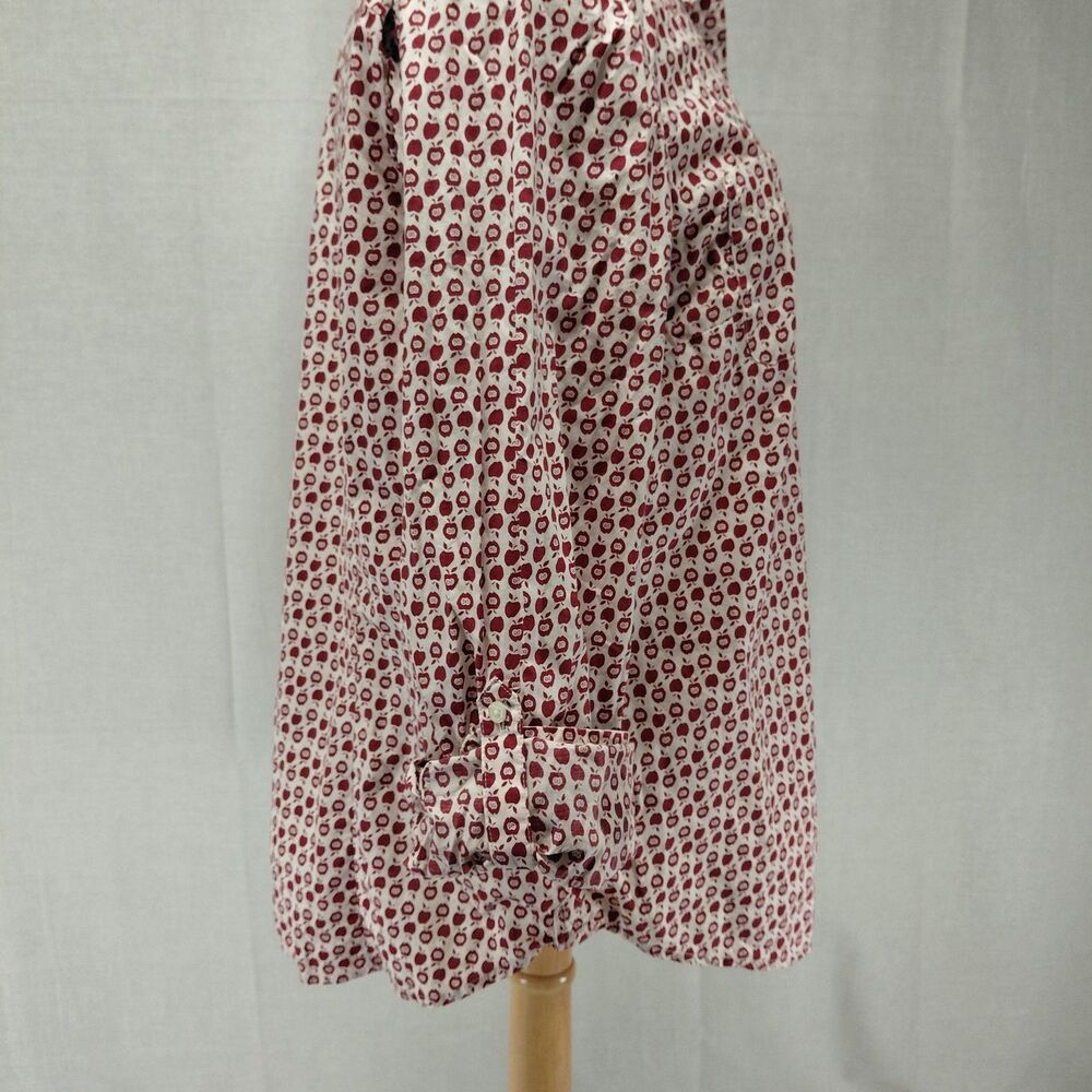 Talbots Apple Print Rolled LS Sleeve Button Down Blouse Red Size 16 - Picture 9 of 10